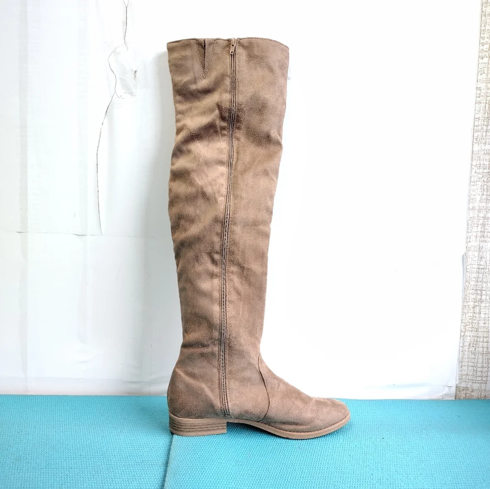 Bonnibel Lace-Up Faux Suede Over The Knee Boots Side Zip Sz 11